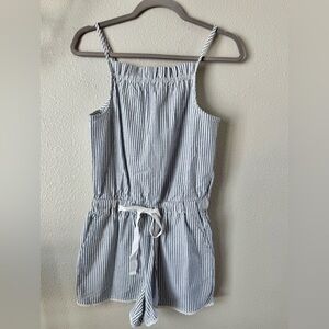 LOFT Blue and White Striped Romper with front tie. Size XS NWT